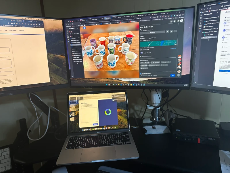 MacOS, Windows 11, and OpenBSD running side by side on one desk, all controlled through Synergy with a single keyboard and mouse. Three very different operating systems sharing one input setup is an uncommon combination, and OpenBSD in particular is a rare sight in any home workspace.
