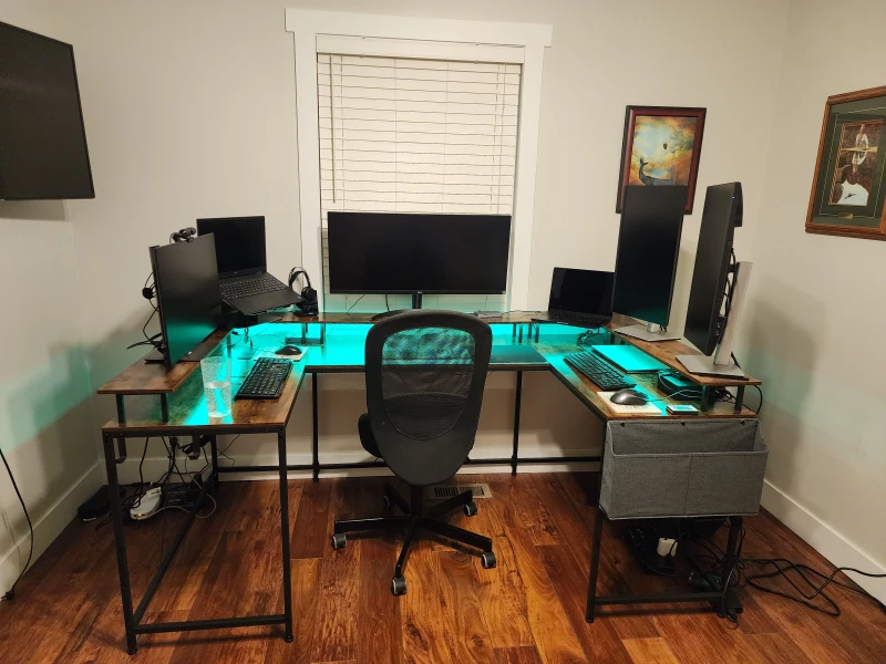 Development across Dell, Apple, and Asus ROG laptops plus an Alienware Area51r2 means four machines sharing the same desk for both coding and gaming. Synergy keeps one keyboard and mouse moving between all of them, so switching tasks doesn't mean switching inputs.
